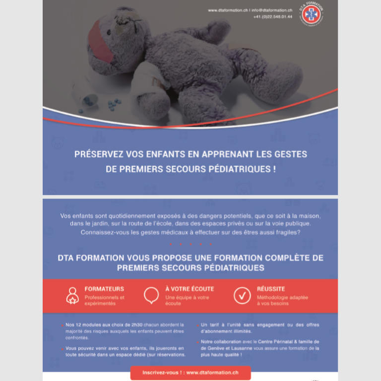 Flyer DTA Formation Premiers secours pédiatriques